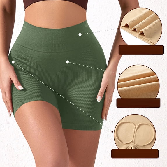 Costeam Womens Seamless Ribbed High Waist Biker Shorts No Pockets 4 Way Stretch Tummy Control Non See Through Mid Thigh Athletic Workout Casual Short Pants
