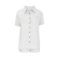thumbnail image 1 of Costeam Womens Short Sleeve Button Shirt and Drawstring Shorts 2 Piece Co Ord Set Dual Side Patch Hand Pockets Collar V Neck Loose Fit Lightweight Casual Matching Outfit, 1 of 7