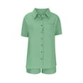 thumbnail image 1 of Costeam Womens Short Sleeve Button Shirt and Drawstring Shorts 2 Piece Co Ord Set Dual Side Patch Hand Pockets Collar V Neck Loose Fit Lightweight Casual Matching Outfit, 1 of 7