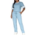 thumbnail image 1 of Costeam Womens Short Sleeve Contrast Trim Top and Drawstring Waist Pants Two Piece Set with Side Pockets Casual Tracksuit Loungewear, 1 of 8