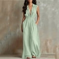 thumbnail image 1 of Costeam Womens Sleeveless Collared V Neck Full Length Jumpsuit Dual Side Slip Pockets Drawstring Cinched Elastic High Waist Lightweight Flowey Wide Leg One Piece Casual Outfit, 1 of 7