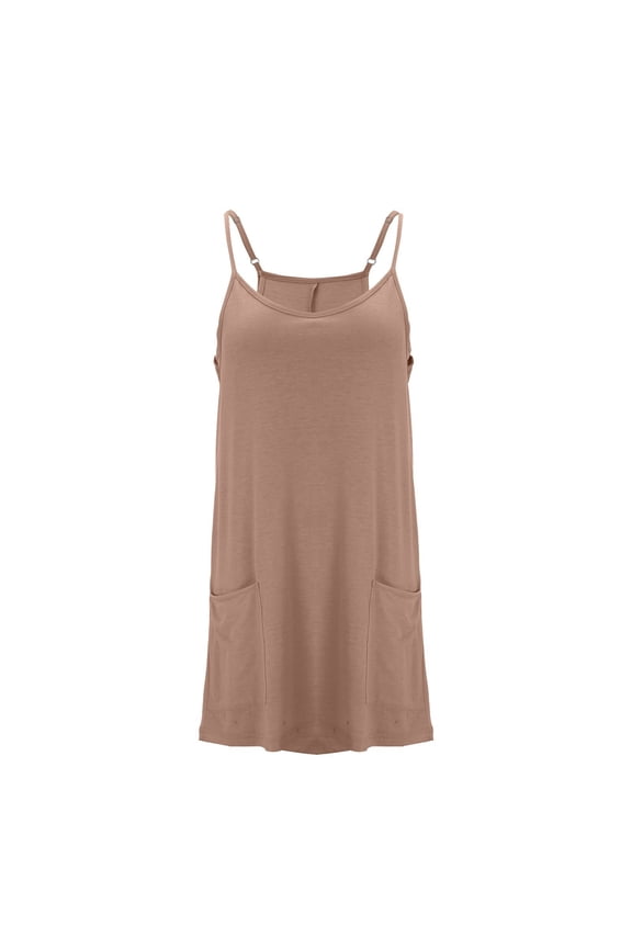 Womens Sleeveless Spaghetti Strap 2 In 1 Romper Dual Side Large Hand Pockets Scoop Neck Loose Oversized Tunic Top Built In Short Liner Casual One Piece Short Jumpsuit