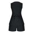 thumbnail image 1 of Costeam Womens Sleeveless V Neck Button Vest and Drawstring Shorts 2 Piece Co Ord Set Dual Side Patch Pockets Solid Loose Relaxed Casual Matching Outfit, 1 of 9