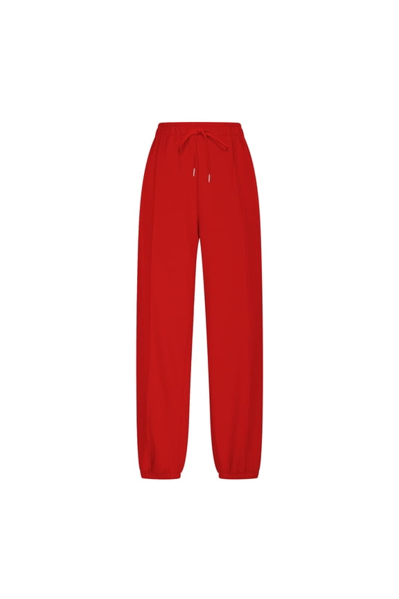 Womens Soft Brushed Knit Jogger Pants Side Inset Pockets Adjustable Drawstring Elastic High Waist Solid Color Relaxed Baggy Cuffed Ankle Casual Loungewear Trousers