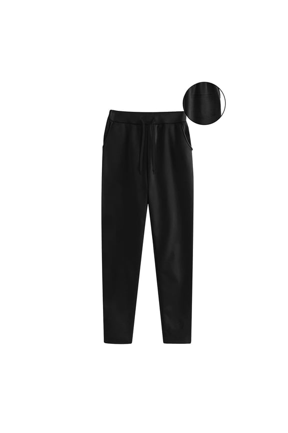 Womens Soft Knit Jogger Pants Slant Side Pockets Adjustable Drawstring Elastic High Waist Solid Color Full Length Relaxed Tapered Casual Loungewear Trousers