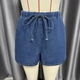thumbnail image 1 of Costeam Womens Soft Washed Tencel Denim Casual Shorts No Pockets Self Fabric Drawstring Full Elastic High Waist Wrinkle Resistant Loose Mid Thigh Daily Short Bottoms, 1 of 7