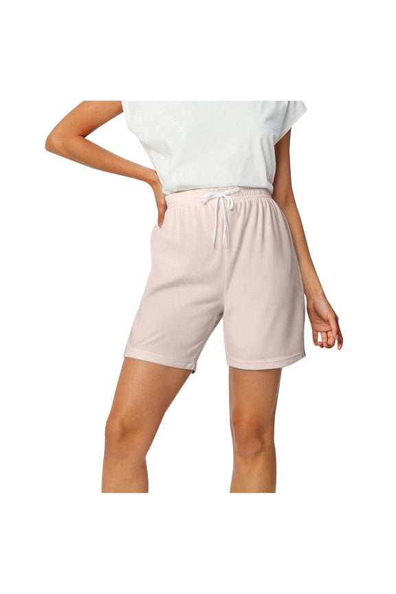 Womens Solid Color Casual Shorts Elastic Drawstring Waist with Side Pockets Loose Fit Soft Breathable Fabric Everyday Comfortable Multi Color Short Pants