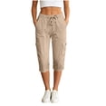 thumbnail image 1 of Costeam Womens Solid Color High Waist Straight Leg Cropped Capris and Shorts with Side Pockets Loose Fit Elastic Waist Dual Style Casual Bottom Pants, 1 of 6