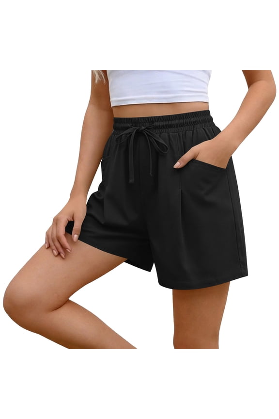 Womens Solid Color Linen Casual Shorts Everyday Basic Style Side Pockets Adjustable Drawstring Elastic Waist Relaxed Loose Fit Breathable Linen Blend Fabric Daily Leisure Short Bottoms
