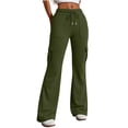 thumbnail image 1 of Costeam Womens Solid Color Multi Cargo Pocket Flare Sweatpants Elastic Drawstring High Waist Soft Stretchy Fabric Relaxed Fit Casual Streetwear Bootcut Everyday Trousers, 1 of 7