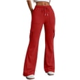 thumbnail image 1 of Costeam Womens Solid Color Multi Cargo Pocket Flare Sweatpants Elastic Drawstring High Waist Soft Stretchy Fabric Relaxed Fit Casual Streetwear Bootcut Everyday Trousers, 1 of 7