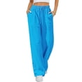 thumbnail image 1 of Costeam Womens Solid Color Pleated Linen Like Long Pants Utility Side Pockets Flexible Drawstring Elastic Waist Relaxed Draping Skin Friendly Casual Full Length Trousers, 1 of 7