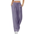 thumbnail image 1 of Costeam Womens Solid Color Pleated Linen Like Long Pants Utility Side Pockets Flexible Drawstring Elastic Waist Relaxed Draping Skin Friendly Casual Full Length Trousers, 1 of 7