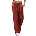 thumbnail image 1 of Costeam Womens Solid Color Pleated Linen Like Long Pants Utility Side Pockets Flexible Drawstring Elastic Waist Relaxed Draping Skin Friendly Casual Full Length Trousers, 1 of 7