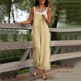 thumbnail image 1 of Costeam Womens Solid Color Spaghetti Strap Sleeveless Jumpsuit High Waist Wide Leg Functional Pockets Flowy Draping Fabric Relaxed Fit Casual One Piece Romper, 1 of 5