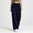 thumbnail image 1 of Costeam Womens Solid Color Straight Leg Cargo Trousers Multi Functional Side Pockets Elastic Drawstring Waist Wear Resistant Fabric Loose Casual Daily Bottom Pants, 1 of 9