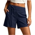 thumbnail image 1 of Costeam Womens Solid Faux Linen Bermuda Shorts Dual Layer Fold Over Drawstring Waist Side Inset Pockets Loose Mid Thigh Breathable Woven Fabric Casual Cropped Bottoms, 1 of 8