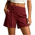 thumbnail image 1 of Costeam Womens Solid Faux Linen Bermuda Shorts Dual Layer Fold Over Drawstring Waist Side Inset Pockets Loose Mid Thigh Breathable Woven Fabric Casual Cropped Bottoms, 1 of 8