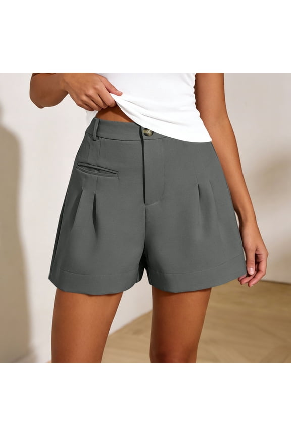Womens Solid High Waist Pleated Bermuda Shorts Side Slip Pockets Full Stretch Elastic High Waist Wrinkle Resistant Loose Mid Knee Casual Office Work Short Bottoms