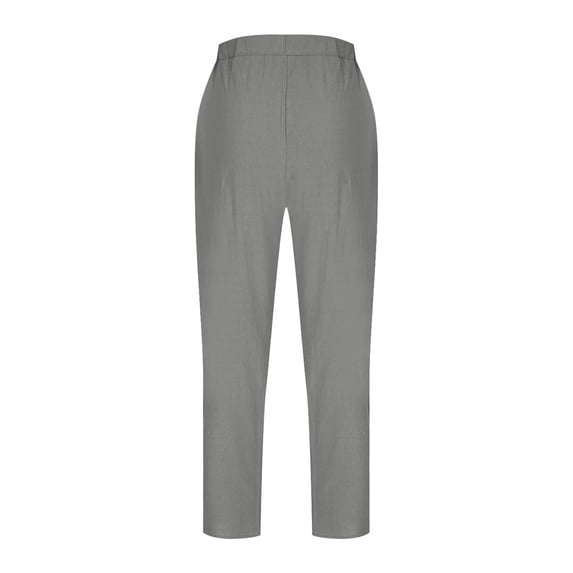 Costeam Womens Solid Linen Blend Barrel Ankle Pants Dual Side Curved Patch Pockets Wide Elastic High Waist Loose Baggy Fit Lightweight Breathable Casual Long Trousers