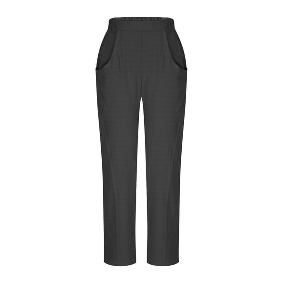 Costeam Womens Solid Linen Blend Barrel Ankle Pants Dual Side Curved Patch Pockets Wide Elastic High Waist Loose Baggy Fit Lightweight Breathable Casual Long Trousers