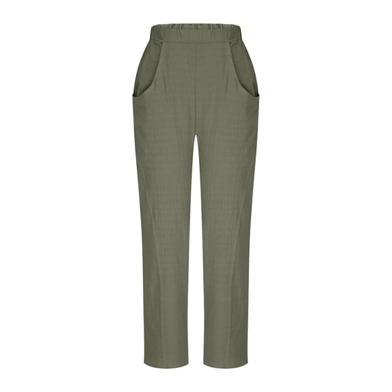 Costeam Womens Solid Linen Blend Barrel Ankle Pants Dual Side Curved Patch Pockets Wide Elastic High Waist Loose Baggy Fit Lightweight Breathable Casual Long Trousers