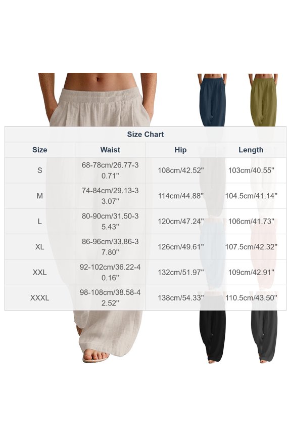 Womens Solid Linen Blend Casual Wide Leg Pants Dual Side Hand Pockets Smocked Elastic High Waist Ruched Detail Loose Full Length Relaxed Everyday Trousers