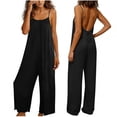 thumbnail image 1 of Costeam Womens Solid Linen Blend Sleeveless Jumpsuit Open Back Spaghetti Strap Side Slip Pockets Loose Wide Leg Full Length Lightweight Breathable Casual One Piece Outfit, 1 of 6