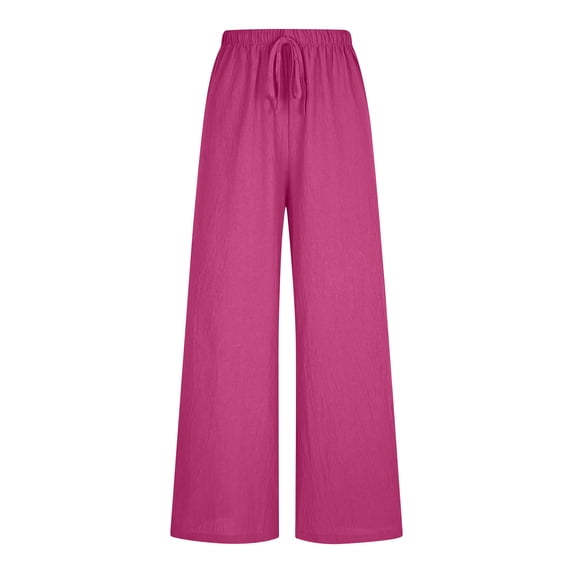 Costeam Womens Solid Loose Straight Leg Pants Full Elastic Drawstring High Waist Pocket Free Minimalist Lightweight Wrinkle Friendly Full Length Casual Everyday Trousers