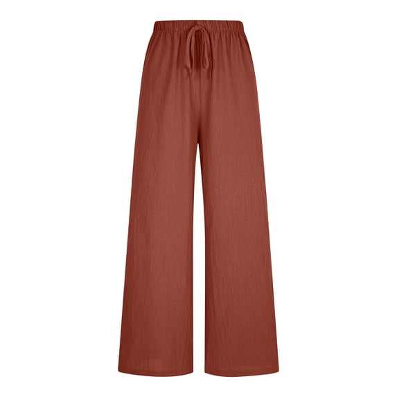 Costeam Womens Solid Loose Straight Leg Pants Full Elastic Drawstring High Waist Pocket Free Minimalist Lightweight Wrinkle Friendly Full Length Casual Everyday Trousers