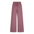 thumbnail image 1 of Costeam Womens Solid Loose Straight Leg Pants Full Elastic Drawstring High Waist Pocket Free Minimalist Lightweight Wrinkle Friendly Full Length Casual Everyday Trousers, 1 of 7