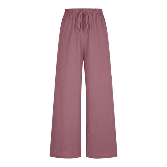 Costeam Womens Solid Loose Straight Leg Pants Full Elastic Drawstring High Waist Pocket Free Minimalist Lightweight Wrinkle Friendly Full Length Casual Everyday Trousers