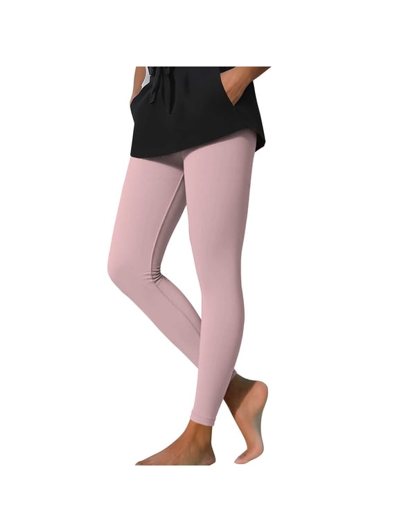 Womens Solid Tummy Control Ankle Leggings No Pockets Wide Stretch Elastic High Waist Buttery Soft 4 Way Stretch Non See Through Athletic Yoga Lounge Long Pants