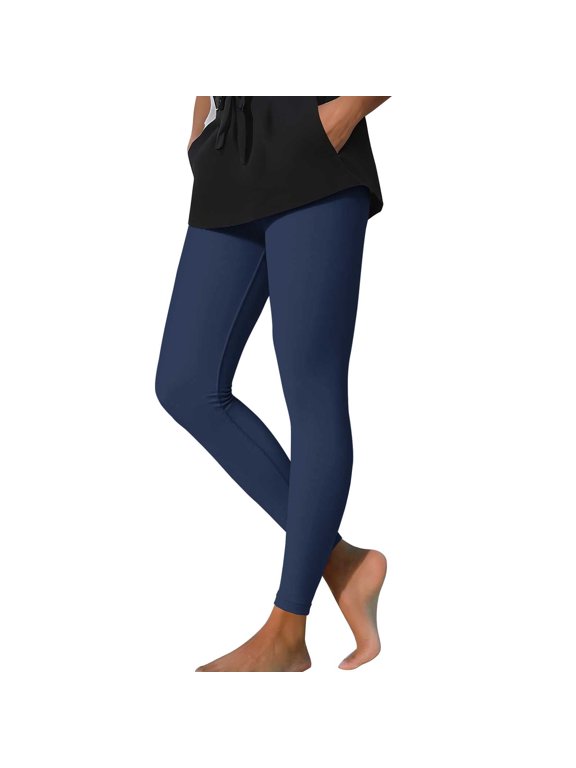 Womens Solid Tummy Control Ankle Leggings No Pockets Wide Stretch Elastic High Waist Buttery Soft 4 Way Stretch Non See Through Athletic Yoga Lounge Long Pants