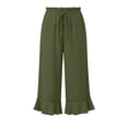 thumbnail image 1 of Costeam Womens Solid Wide Leg Capri Pants Dual Side Inset Hand Pockets Adjustable Drawstring Elastic High Waist Ruffle Lace Trim Cropped Summer Casual Trousers, 1 of 7