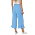 thumbnail image 1 of Costeam Womens Solid Wide Leg Capri Pants Dual Side Inset Hand Pockets Adjustable Drawstring Elastic High Waist Ruffle Lace Trim Cropped Summer Casual Trousers, 1 of 7