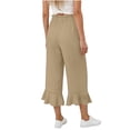thumbnail image 1 of Costeam Womens Solid Wide Leg Capri Pants Dual Side Inset Hand Pockets Adjustable Drawstring Elastic High Waist Ruffle Lace Trim Cropped Summer Casual Trousers, 1 of 7