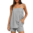 thumbnail image 1 of Costeam Womens Spaghetti Strap Linen Blend 2 Piece Outfit Set Loose Tank Top and Short Bottoms with Side Pockets Relaxed Fit Casual Matching Set, 1 of 7