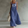 thumbnail image 1 of Costeam Womens Square Neck Sleeveless Maxi Dress Floral Embroidery Wide Strap Loose Linen Blend Flowy Long Tank Sundress with Side Pockets Outfit, 1 of 6