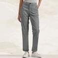 thumbnail image 1 of Costeam Womens Straight Leg Casual Pants Mid Rise Button Zipper Fly Rolled Cuff Hem with Patch Pockets Solid Color Relaxed Fit Everyday Trousers, 1 of 7