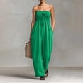 thumbnail image 1 of Costeam Womens Strapless Tube Jumpsuit Smocked Bust Self Tie Waist Dual Side Pockets Wide Leg Solid Color Lightweight Casual Vacation One Piece Outfit, 1 of 5