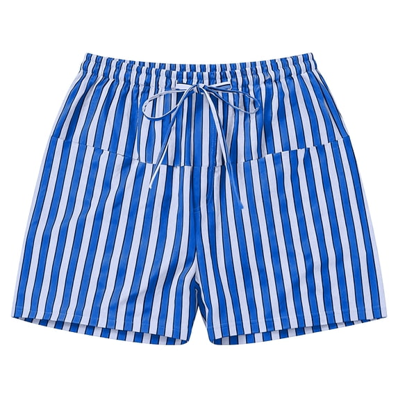 Costeam Womens Striped Drawstring Casual Shorts Dual Side Pockets Elastic Waist Adjustable Tie Loose Fit Summer Beach Daily Wear Short Bottoms