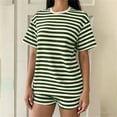 thumbnail image 1 of Costeam Womens Striped Outfit Set Short Sleeve Crew Neck Tee and Shorts Casual Textured Knit Loungewear Loose Fit Summer Matching Set, 1 of 6