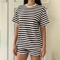thumbnail image 1 of Costeam Womens Striped Outfit Set Short Sleeve Crew Neck Tee and Shorts Casual Textured Knit Loungewear Loose Fit Summer Matching Set, 1 of 6