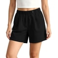 thumbnail image 1 of Costeam Womens Summer Linen Casual Shorts Solid Color Loose Fit Straight Hem with Side Pockets Elastic Waist Lightweight Breathable Soft Relaxed Fit Short Bottoms, 1 of 6