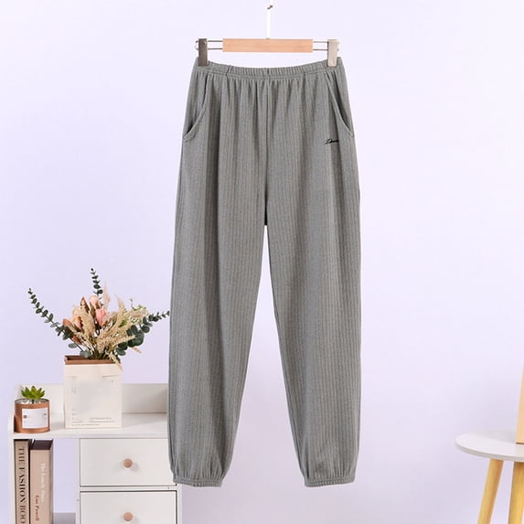 Costeam Womens Vertical Ribbed Knit Jogger Pants Side Inset Pockets Pull On Elastic High Waist Cuffed Ankle Solid Color Casual Loungewear Trousers
