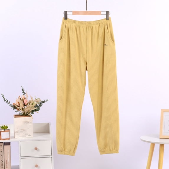 Costeam Womens Vertical Ribbed Knit Jogger Pants Side Inset Pockets Pull On Elastic High Waist Cuffed Ankle Solid Color Casual Loungewear Trousers