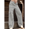 thumbnail image 1 of Costeam Womens Vertical Stitch Cargo Wide Leg Sweatpants Elastic Drawstring Waist Side Patch Cargo Pockets Soft Heather Knit Loose Straight Solid Color Casual Athletic Lounge Trousers, 1 of 7