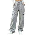 thumbnail image 1 of Costeam Womens Vertical Stitch Cargo Wide Leg Sweatpants Elastic Drawstring Waist Side Patch Cargo Pockets Soft Heather Knit Loose Straight Solid Color Casual Athletic Lounge Trousers, 1 of 8