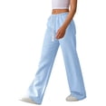 thumbnail image 1 of Costeam Womens Vertical Striped Wide Leg Pants Self Fabric Drawstring Elastic High Waist Side Slip Pockets Full Length Floor Sweeping Lightweight Wrinkle Friendly Loose Flowy Casual Trousers, 1 of 7